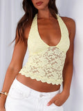 MQTIME  -  Lace Backless Halter Neck Cami