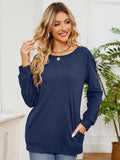 MQTIME  -  Ruched Shoulder Round Neck Long Sleeve Sweatshirt