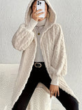 MQTIME  -   Open Front Long Sleeve Fuzzy Hooded Jacket