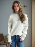 MQTIME  -  Round Neck Drop Shoulder Long Sleeve Sweater