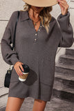 MQTIME  -  Collared Neck Long Sleeve Sweater Dress with Pockets