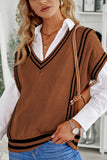 MQTIME  -  Striped Trim V-Neck Sweater Vest