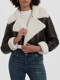 MQTIME  -   Collared Neck Long Sleeve Plush Cropped Jacket