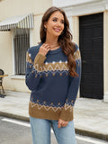 MQTIME  -  Contrast Round Neck Long Sleeve Sweater