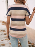 MQTIME  -  Devine Color Block V-Neck Short Sleeve Knit Top