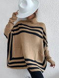 MQTIME  -  Striped Turtleneck Batwing Sleeve Sweater with Pockets