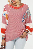 MQTIME  -  Striped Floral Patchwork Round Neck Top