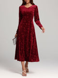 MQTIME  -  Flower Print V-Neck Long Sleeve Midi Dress