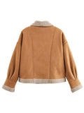 MQTIME  -  Fuzzy Collared Neck Long Sleeve Jacket