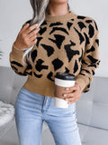 MQTIME  -  Leopard Round Neck Dropped Shoulder Sweater