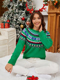MQTIME  -  Geometric Round Neck Long Sleeve Sweater