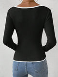 MQTIME  -  Contrast Trim Long Sleeve Knit Top