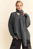 MQTIME  -   V-Neck Dropped Shoulder Sweater with Scarf Set