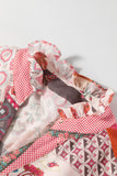 MQTIME  -  Patchwork Printed Notched Flounce Sleeve Shirt