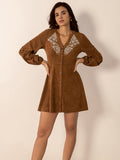 MQTIME  -  Notched Button Down Long Sleeve Mini Dress