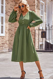 MQTIME  -  Smocked V-Neck Flounce Sleeve Midi Dress