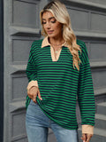 MQTIME  -  Striped Johnny Collar Long Sleeve Sweatshirt