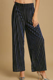 MQTIME  -  Full Size Elastic Waist Striped Wide Leg Velvet Pants