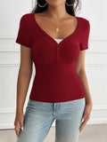 MQTIME  -  Devine Decorative Button Short Sleeve T-Shirt