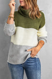 MQTIME  -  Color Block Turtleneck Long Sleeve Sweater