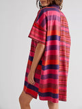 MQTIME  -  Exposed Seam Striped Half Sleeve Mini Dress