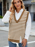 MQTIME  -  Slit V-Neck Striped Sweater Vest