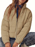 MQTIME  -  Pocketed Plaid Quilted Zip Up Winter Coat