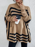 MQTIME  -  Striped Turtleneck Batwing Sleeve Sweater with Pockets