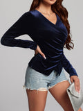 MQTIME  -  Ruched Surplice Long Sleeve Top