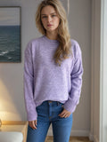 MQTIME  -  Round Neck Drop Shoulder Long Sleeve Sweater