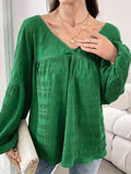 MQTIME  -  Plus Size Texture V-Neck Long Sleeve Top