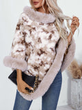 MQTIME  -   Furry Contrast Three-Quarter Poncho