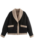 MQTIME  -  Fuzzy Collared Neck Long Sleeve Jacket