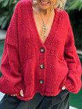 MQTIME  -  Pocketed V-Neck Button Up Cardigan