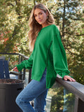 MQTIME  -  Slit Round Neck Long Sleeve Sweatshirt