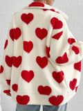 MQTIME  -  Heart Zip Up Drop Shoulder Furry Jacket