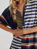 MQTIME  -  Exposed Seam Striped Half Sleeve Mini Dress