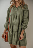 MQTIME  -  Tiered Collared Neck Balloon Sleeve Shirt Dress
