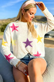 MQTIME  -  Contrast Star Round Neck Sweater