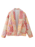 MQTIME  -  Printed Patchwork Open Front Cardigan with Pockets