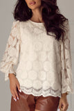 MQTIME  -  Flower Jacquard Flounce Sleeve Blouse