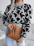 MQTIME  -  Leopard Round Neck Dropped Shoulder Sweater