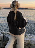 MQTIME  -  Fuzzy Collared Neck Long Sleeve Jacket