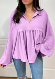 MQTIME  -  Corded Johnny Collar Long Sleeve Babydoll Blouse