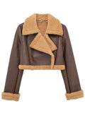 MQTIME  -   Collared Neck Long Sleeve Plush Cropped Jacket