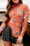 MQTIME  -  Printed Mock Neck Long Sleeve Bodysuit