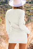 MQTIME  -  Cable-Knit Surplice Lantern Sleeve Sweater Dress