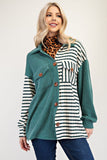 MQTIME  -  Celeste Full Size Striped Button Up Dropped Shoulder Shacket