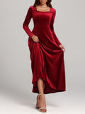 MQTIME  -  Square Neck Long Sleeve Velvet Dress