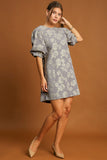 MQTIME  -  Umgee Floral Jacquard Puff Sleeve Mini Dress